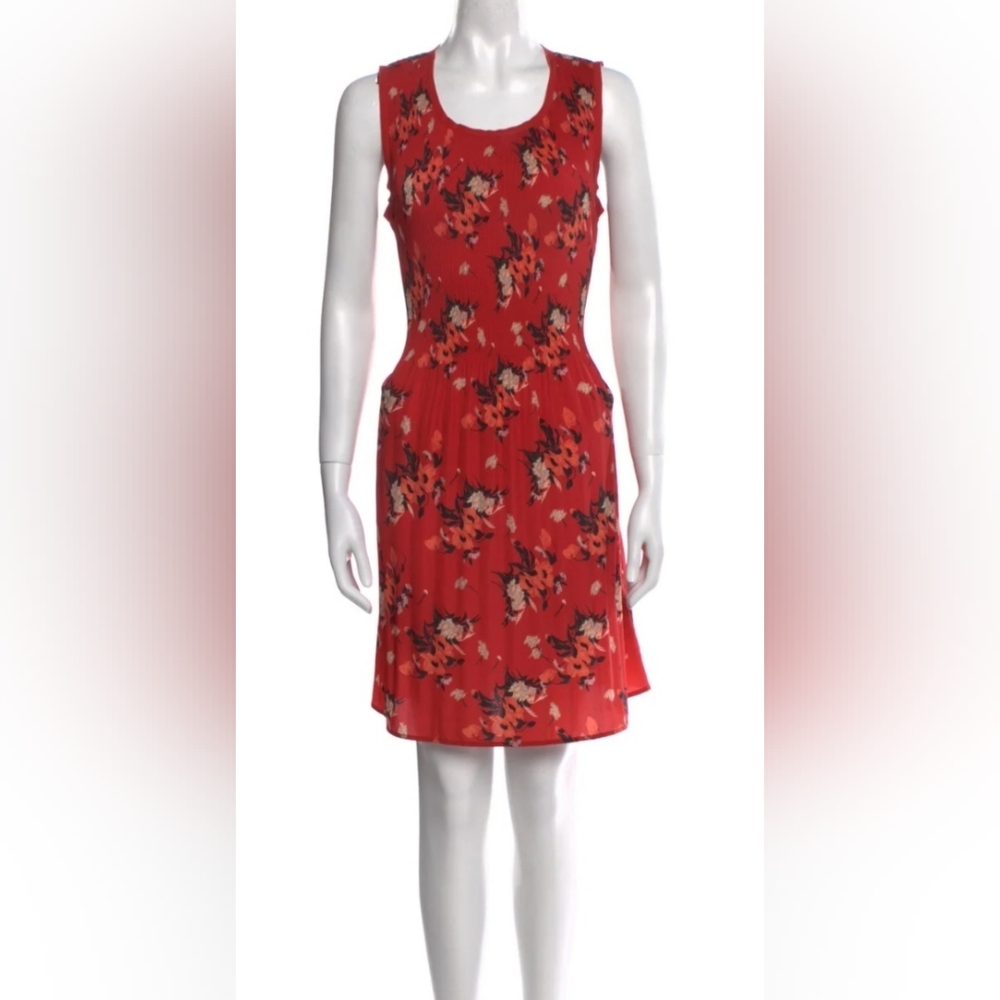 All Saints Floral Sleeveless Red Midi Dress. Tie Back Pop Over. Sz M Scandi Girl